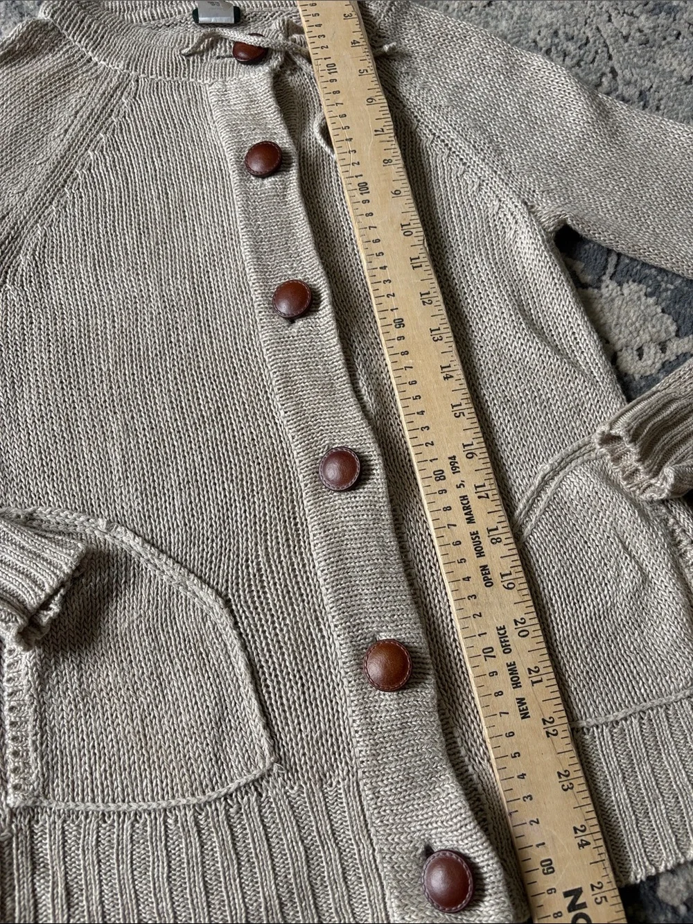 J. Crew 100% linen Button-Front Knit Cardigan Sweater with leather buttons